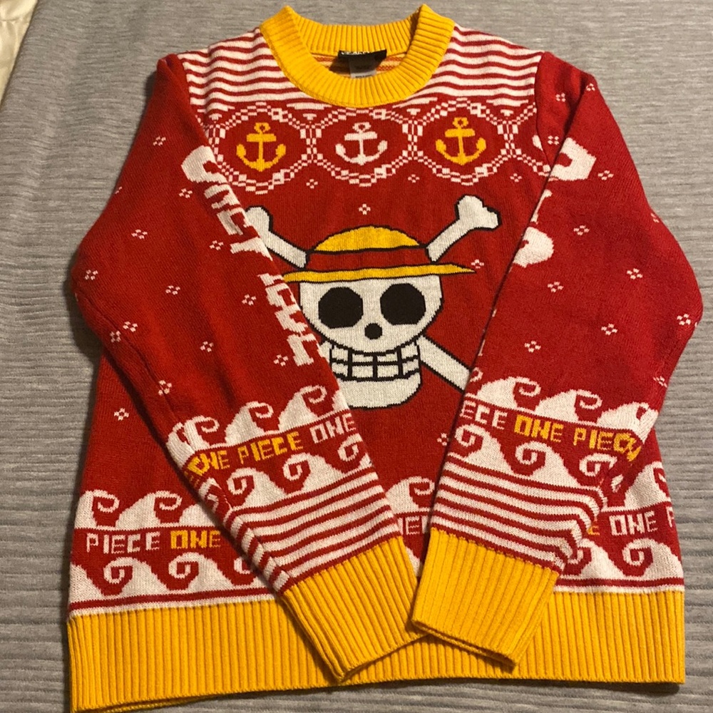 One Piece Straw Hat Pirates Jolly Roger Emblem Holiday Sweater